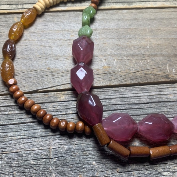 Vintage Long Necklace with Wood, Seed, Plastic Beads 24" Long - Picture 2 of 9